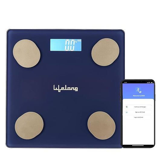 Lifelong LLWS36 Smart BMI Body Fat Weighing Scale with 18 Measurement Functions with Lifelong Smart Home App-Bluetooth Sensor Technology|Electronic Weight Machine| Battery Included (Blue)
