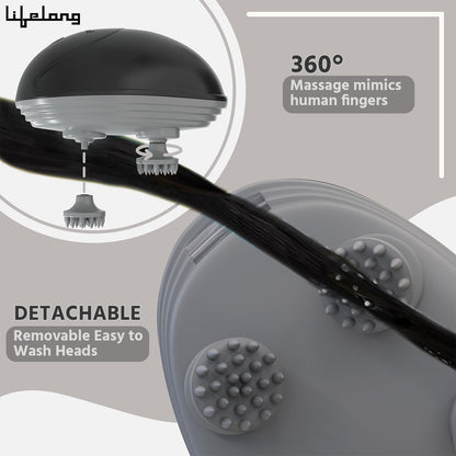 Lifelong Rechargeable Electric Head & Scalp Kneading Massager, 4 Speed Modes, Handheld Portable Head Massager for Hair Growth, Deep Clean and Stress Relieving, (LLM603, Black)
