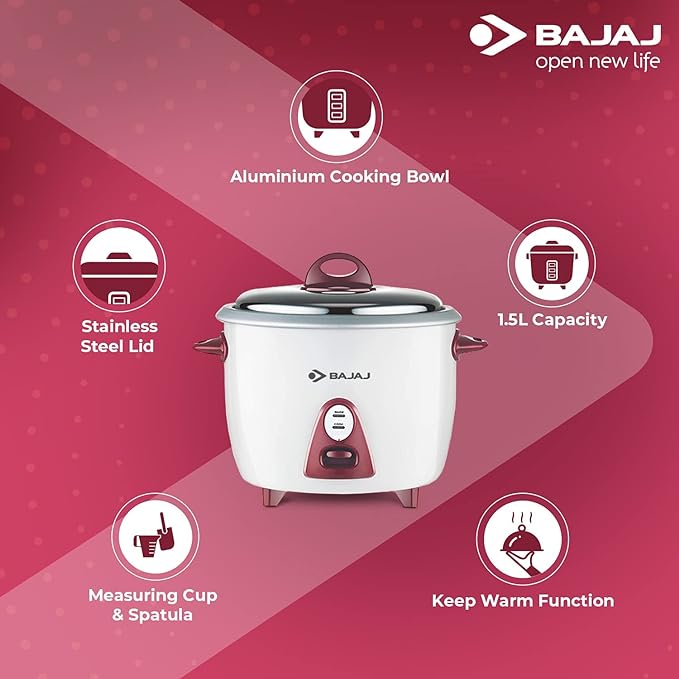 Bajaj Majesty New RCX 3 350-Watt Multifunction Rice Cooker (White/Pink)