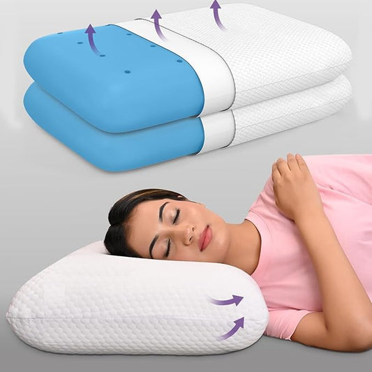 Amazon Basics Memory Foam Cooling Gel Orthopedic Pillow Set of 2 | Highly Breathable | Suitable for Shoulder Pain Relief, Back Sleeper, Side Sleeper & Stomach Sleeper (22 x 15 x 4 inch)