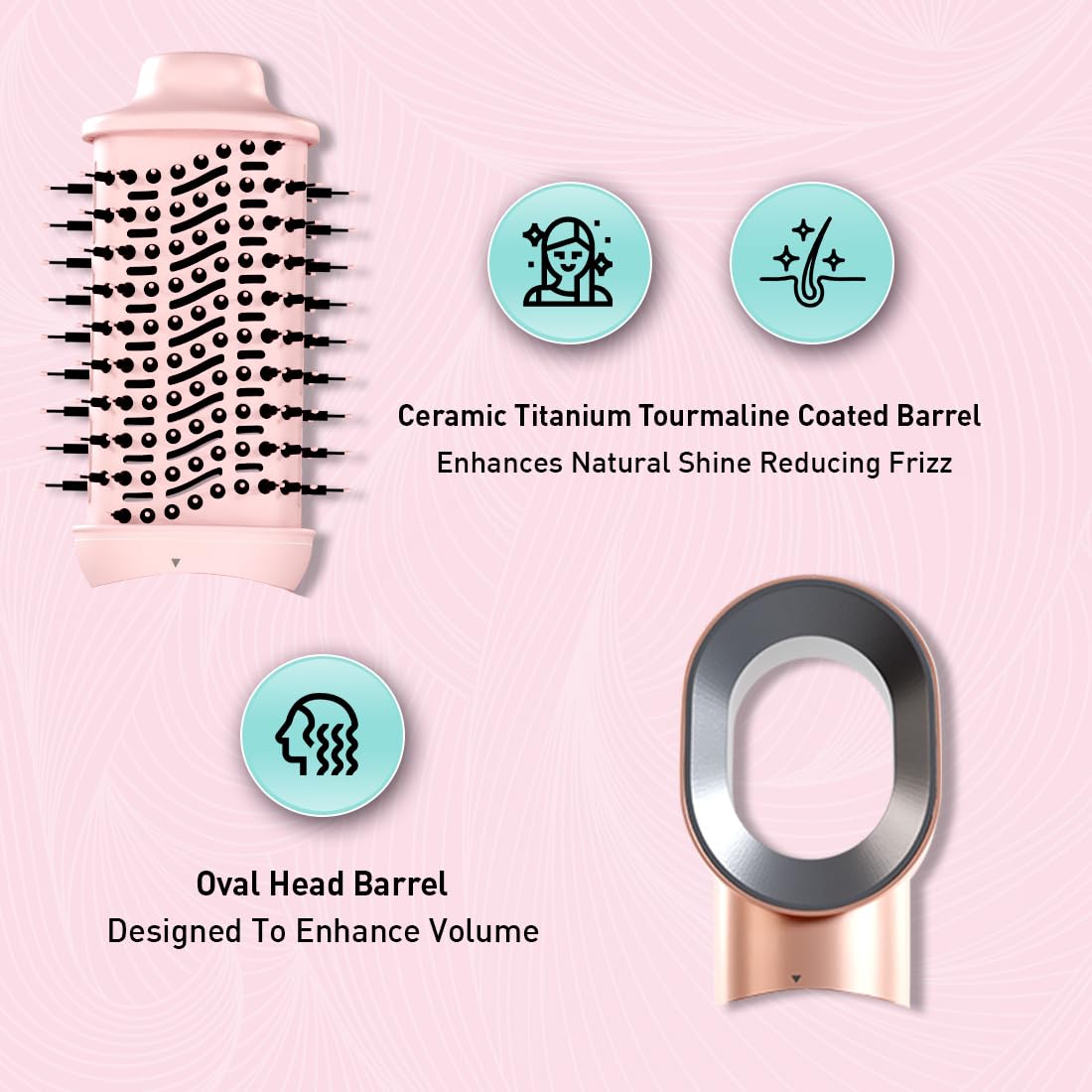 Ikonic Me 3-In-1 Express Styler Hot Air Brush For Women, 1200W Hair Dryer Brush With 1.5-Inch Ceramic Titanium Tourmaline Barrel, Blow Dryer, Hair Straightener, Volumizer Brush, Fast Drying, Frizz-Free Styling, Pink