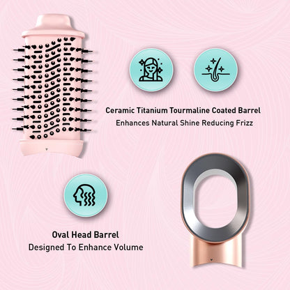 Ikonic Me 3-In-1 Express Styler Hot Air Brush For Women, 1200W Hair Dryer Brush With 1.5-Inch Ceramic Titanium Tourmaline Barrel, Blow Dryer, Hair Straightener, Volumizer Brush, Fast Drying, Frizz-Free Styling, Pink