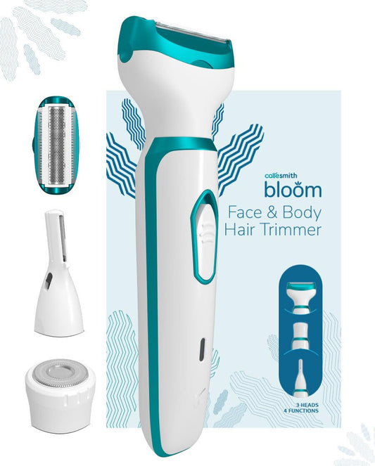 Caresmith Bloom 4 in 1 Face & Body Hair Trimmer for Women CS312| 3 Heads- Body Trimmer & Shaver, Face Trimmer & Eyebrow Trimmer | Rechargeable | Hair Removal Machine for Women, Green