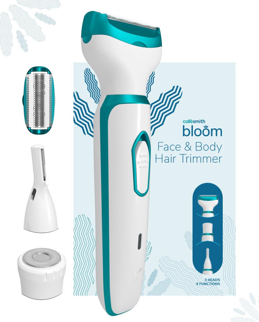 Caresmith Bloom 4 in 1 Face & Body Hair Trimmer for Women | 3 Heads- Body Trimmer & Shaver, Face Trimmer & Eyebrow Trimmer | Rechargeable | Hair Removal Machine for Women, Green