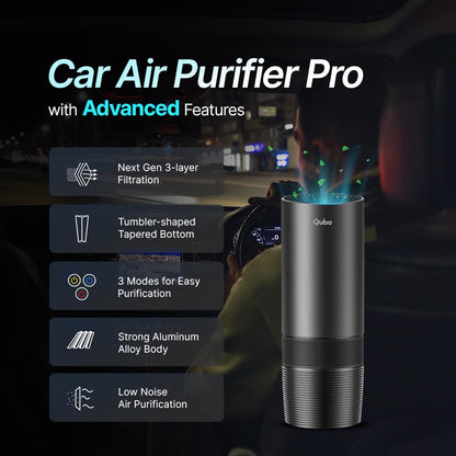 Qubo Car Air Purifier Pro from Hero Group | 3-Layer Filtration | Negative Ion Technology | Pre-filter, HEPA13 & Activated Carbon Filter | Removes PM 2.5 & PM 10 | Black