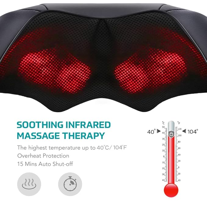 beatXP Deep Heal Shiatsu Massager with Infrared Heat Therapy | Full Body Massager with 4D Kneading Massage for Shoulder, Neck, Back, Muscle Pain Relief, 1 Year Warranty, Corded Electric