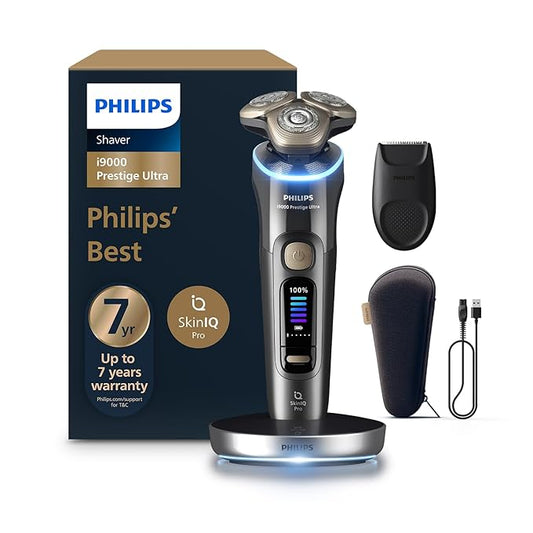 Philips World's No.1 Electric Shaver for Man|AI-powered|Hydro SkinGlide Flex Heads + Precision Trimmer|Triple Lift & Cut |100% Waterproof|3 min Quick Charge| 5 Smart Controls | 7yr Warranty | X9402/11