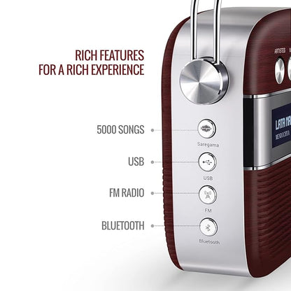 Saregama Carvaan Marathi - Portable Music Player with 5000 Preloaded Songs, FM/BT/AUX (Cherrywood Red)