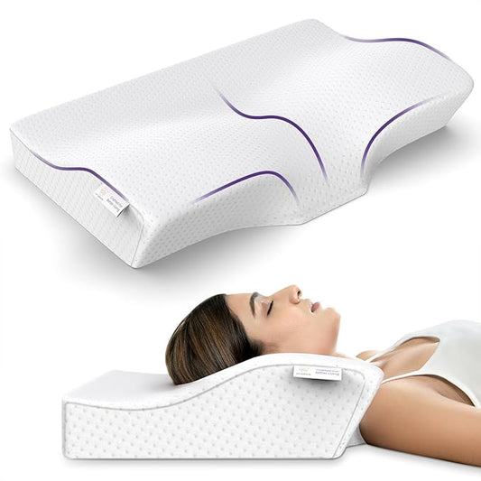 MY ARMOR Cervical Pillow for Neck Pain and Shoulder Pain for Sleeping | 2 Years Warranty | Memory Foam Pillow with Dual - Pack of 1 - White