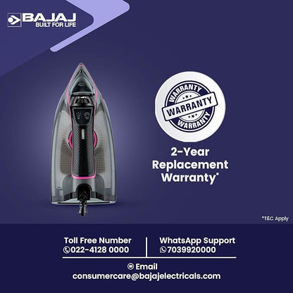 Bajaj MX-35N 2000W Steam Iron With Steam Burst, Anti-Drip & Anti-Scale Technology, Vertical And Horizontal Ironing, Non-Stick Coated Soleplate, Black & Pink, 2000 Watts