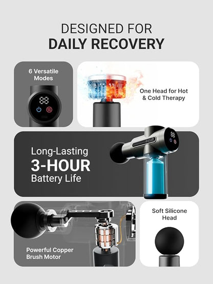 Cult Impact Edge Deep tissue massage gun, Dual Hot and Cold therapy head, 6-speed intensity, Silicone round head, Full body gun massager machine