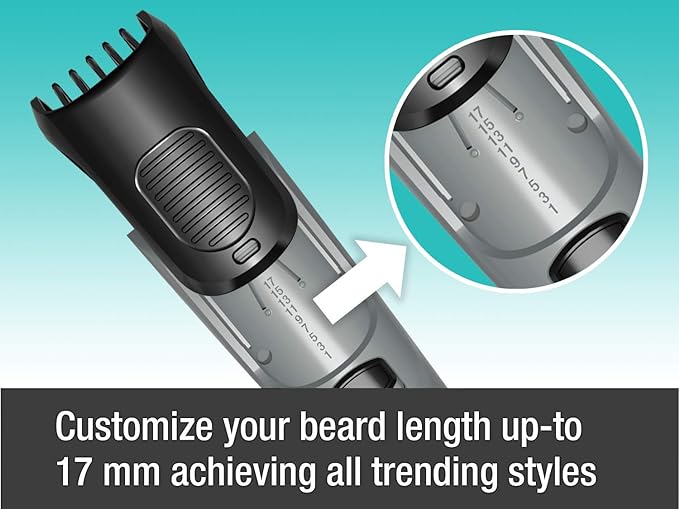 Havells Bt5100C Rechargeable Beard Trimmer with Hypoallergenic Blades; Zero Trim with 0.5 Mm Precision;Upto 17Mm Length Setting for All Trending Styles; 45 Min Runtime, Battery Powered Black & (Grey)