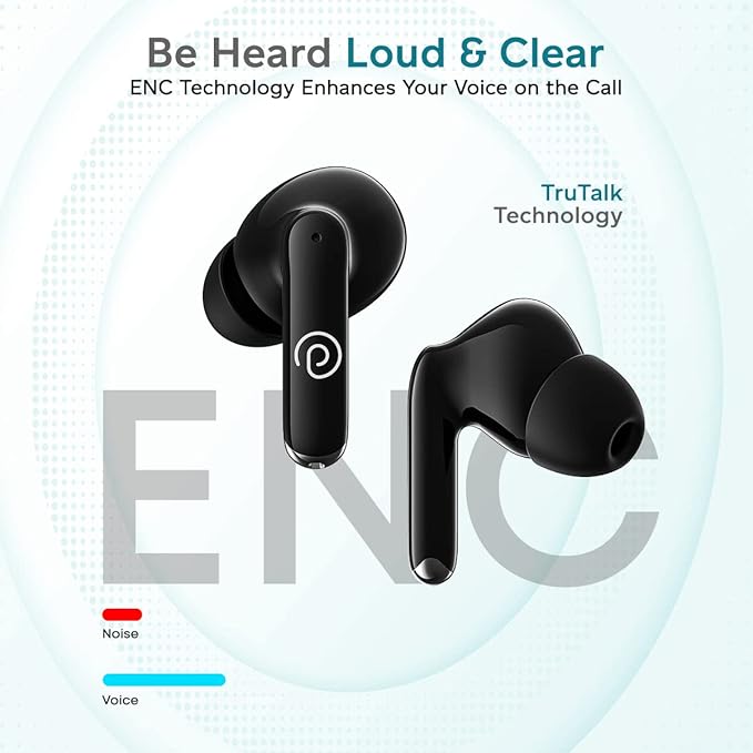 pTron Bassbuds Eon Truly Wireless in Ear Earbuds with Mic,ENC, 13mm Driver, Stereo Sound, BT 5.3 Headphone, Quick Pairing, Touch Control, Fast Charging & 30Hrs Playtime, IPX4 & Voice Asst (Grey/Black)