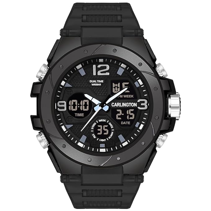 Carlington Endurance Series Analog-Digital Sports Watches for Men and Boys with Alarm, Stopwatch, Backlit Display, Dualtime, Silicone Rubber Strap, Water & Shock Resiatant - CT_9105