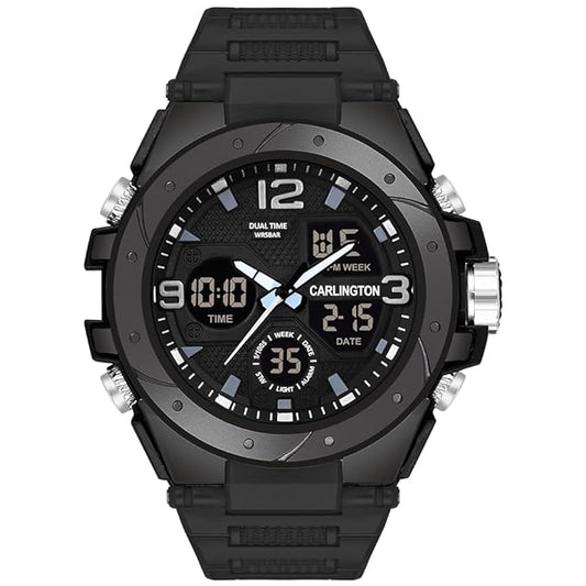 Carlington Endurance Series Analog-Digital Sports Watches for Men and Boys with Alarm, Stopwatch, Backlit Display, Dualtime, Silicone Rubber Strap, Water & Shock Resiatant - CT_9105