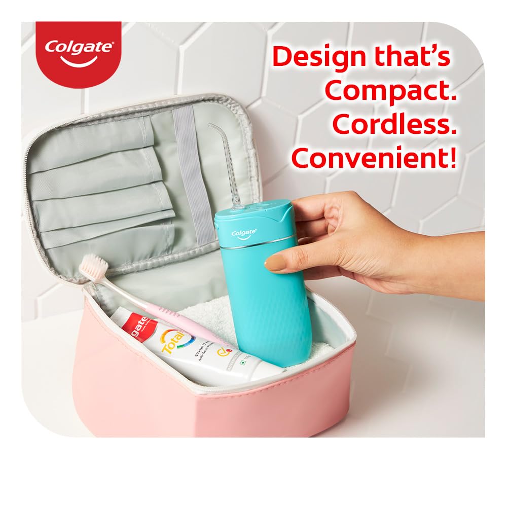 Colgate Blast Cordless Water flosser (Teal) | Blast Away Plaque Between Teeth & Gums | Helps to Promote Gum Health (1 water flosser, 2 nozzles, 1 USB charging cord)