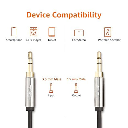 Amazon Basics Male to Male Stereo Audio Aux Cable with Gold Plated Connectors Tablet, Smartphone 4 Feet