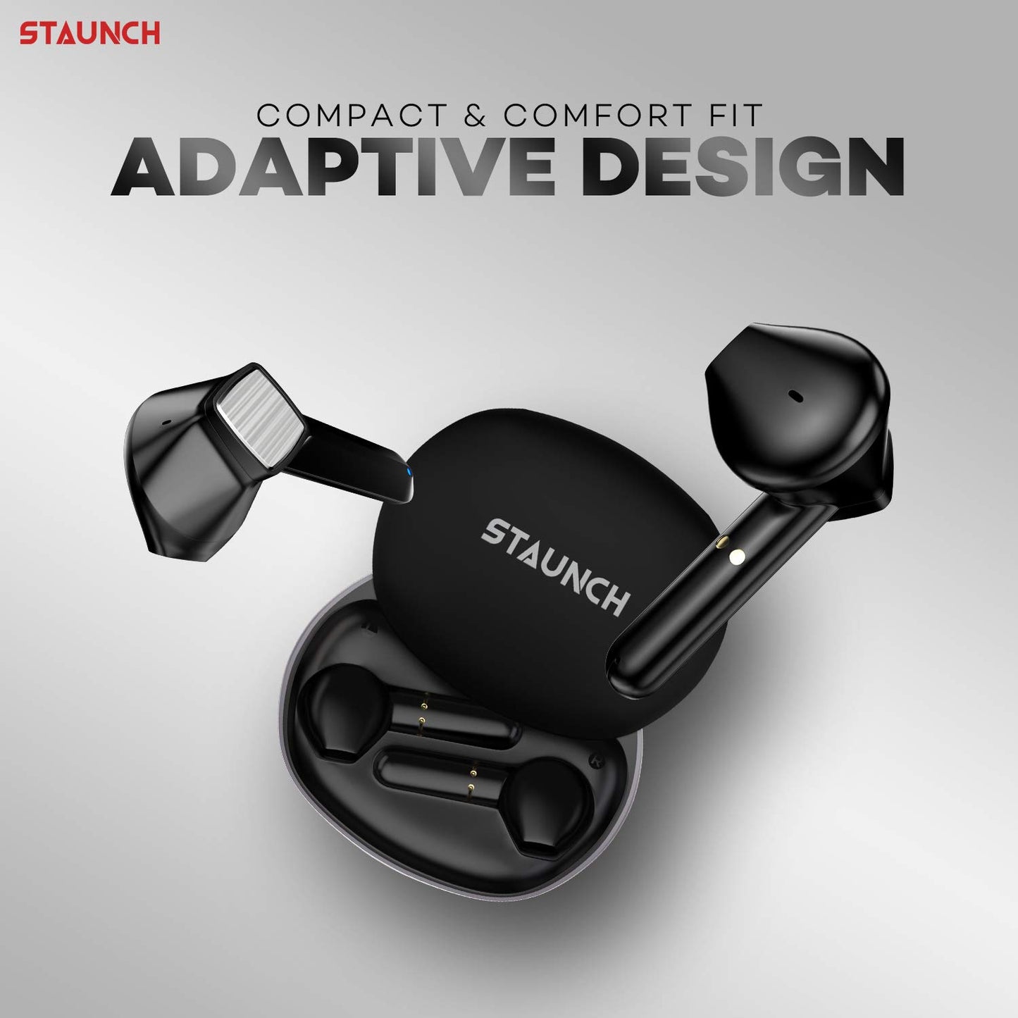 Staunch Boom 350 (TWS) Up to 17 Hours Playback With Case , Touch Control , Type-C Fast Charging, Sweat and Splash Resistance HD Sound ,Deep Bass , Multifunction Control , Voice Assistant (Black)