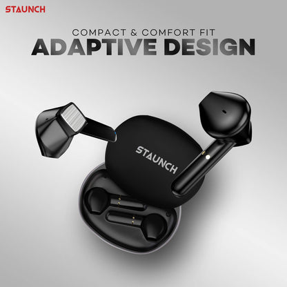 Staunch Boom 350 (TWS) Up to 17 Hours Playback With Case , Touch Control , Type-C Fast Charging, Sweat and Splash Resistance HD Sound ,Deep Bass , Multifunction Control , Voice Assistant (Black)