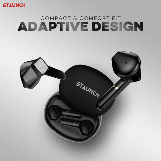 Staunch Boom 350 (TWS) Up to 17 Hours Playback With Case , Touch Control , Type-C Fast Charging, Sweat and Splash Resistance HD Sound ,Deep Bass , Multifunction Control , Voice Assistant (Black)