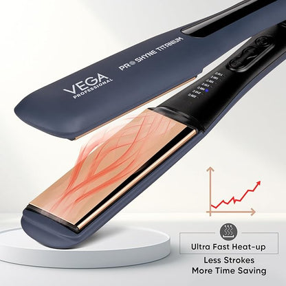 VEGA PROFESSIONAL Pro-Shine Titanium Hair Straightener with 38mm Wide Rose Gold Titanium Floating Plates for Salon, Blue, (VPPHS-14)