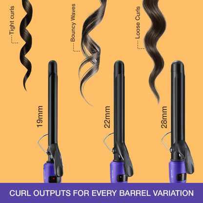 IKONIC Curl Me Up- 19mm Hair Curler Purple with Ceramic Barrel, Heat Ready Indicator, Comfortable Rubber Grip, Safety Stand and Salon Length Swivel Cord for quick Salon like finish