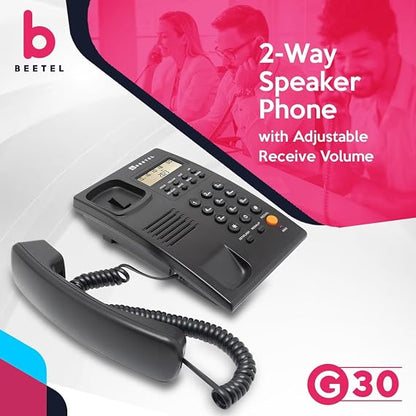 Beetel G30, TEC Certified, Caller ID Corded Landline Phonelcd Display,Ringer LED,DTMF/FSK Compatible,2-Way Adjustable Speaker Phone,Music On Hold, Desk/Wall Mountable, 3 Level LCD Contrast(G30-Black)