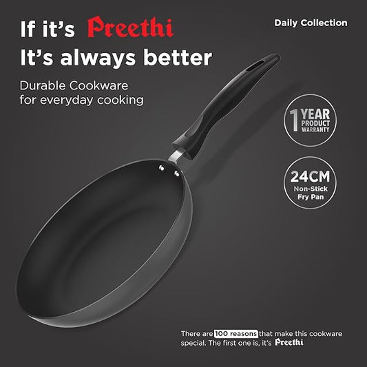 Preethi Daily Collection Non Stick Fry Pan 24 cm, 5 Star Non Stick Effect, Grey