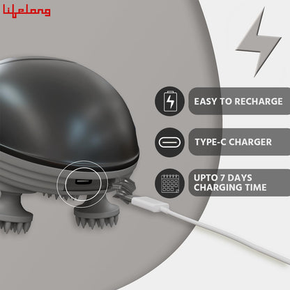 Lifelong Rechargeable Electric Head & Scalp Kneading Massager, 4 Speed Modes, Handheld Portable Head Massager for Hair Growth, Deep Clean and Stress Relieving, (LLM603, Black)