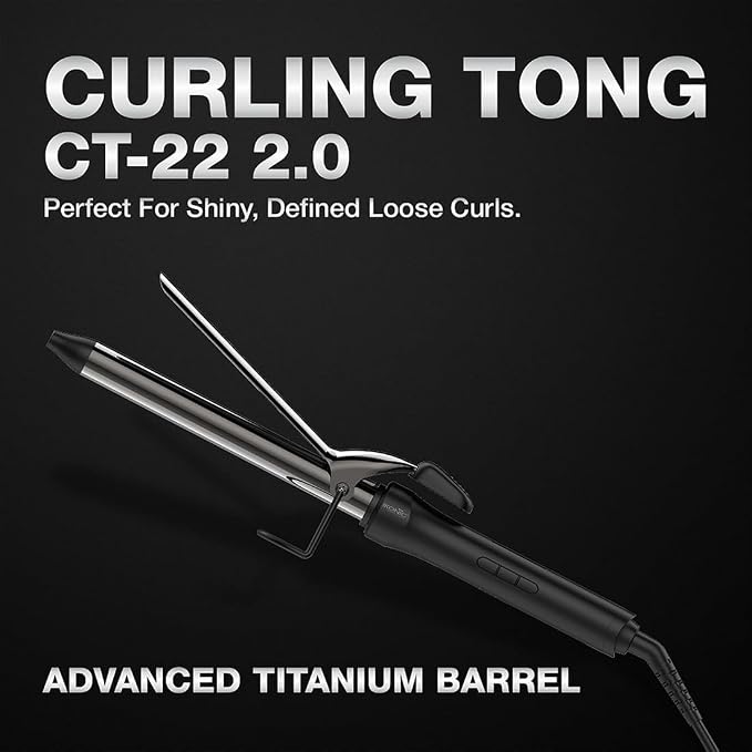 IKONIC CURLING TONG- 22MM 8inch Titanium Barrel Hair Curler Machine (BLACK & GOLDEN) with Safety Clip, Comfortable Rubber Grip for Salon like Hair Curls, Professional Hair Styling Tool CT-22