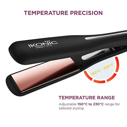 Ikonic Professional Gleam Pro Hair Straightener For Women, 1.5 Inch Titanium Rose Gold Floating Plates,Digital Temperature Control 150°C-230°C , Instant Heat-Up , Auto Shut-Off Safety, Professional Salon Hair Styling Tool, Black