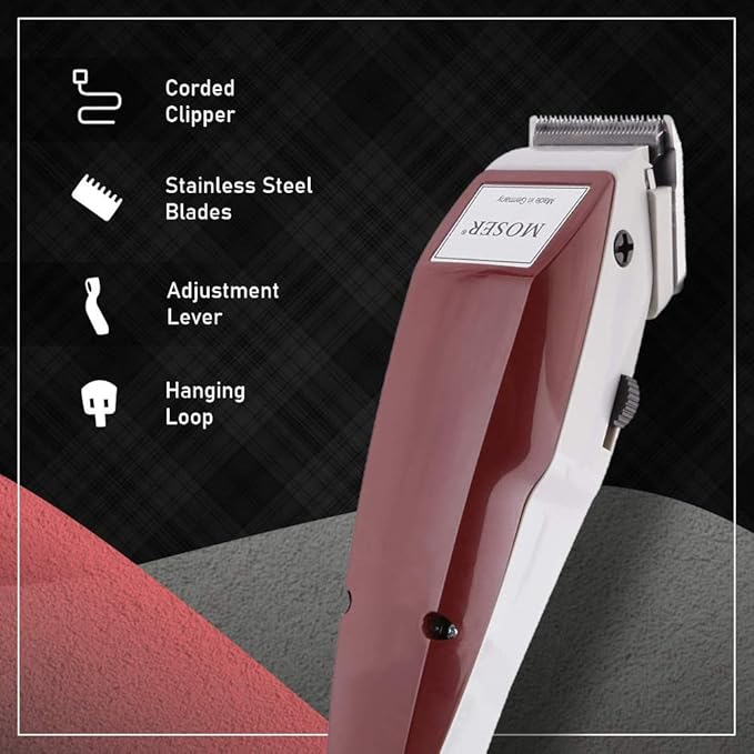 Wahl Unisex 01400-0016 Corded Steel Moser Classic Professional Hair Clipper; 0.7-3 mm; Stainless Steel Star Blades For Precision Cutting; Red