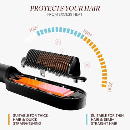 MakeMeeBold Hair Straightener Brush | Frizz Free Hair | Electric Hair Straightner Comb | Gifts for woman | With Ceramic Coated Plates, 5 Temperature Controls, Black