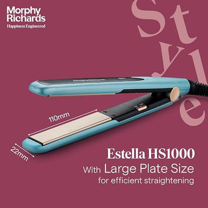 Morphy Richards HS1000 Hair Straightener for Women| Large Ceramic Heating Plate| Temperature Upto 210°C|Quick Heating in 60-Sec|Easy Plate Lock|2-Yr Warranty by Brand|Travel Friendly|Aqua Blue & Black|Gift for Her