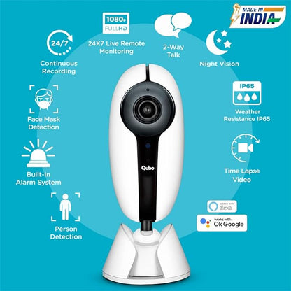 Qubo Outdoor Security Camera (White) from Hero Group | Made in India | IP65 All-Weather | 2MP 1080p Full HD | CCTV Wi-Fi Camera | Night Vision | Mobile App Connectivity | Cloud & SD Card Recording