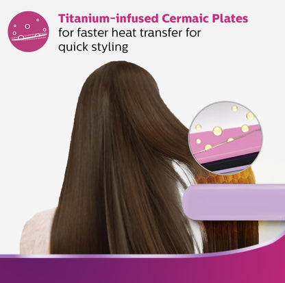 Philips Straightener with SilkProtect Technology. Straighten & Curl, Suitable for All Hair Types (Lavender)-BHS393/40