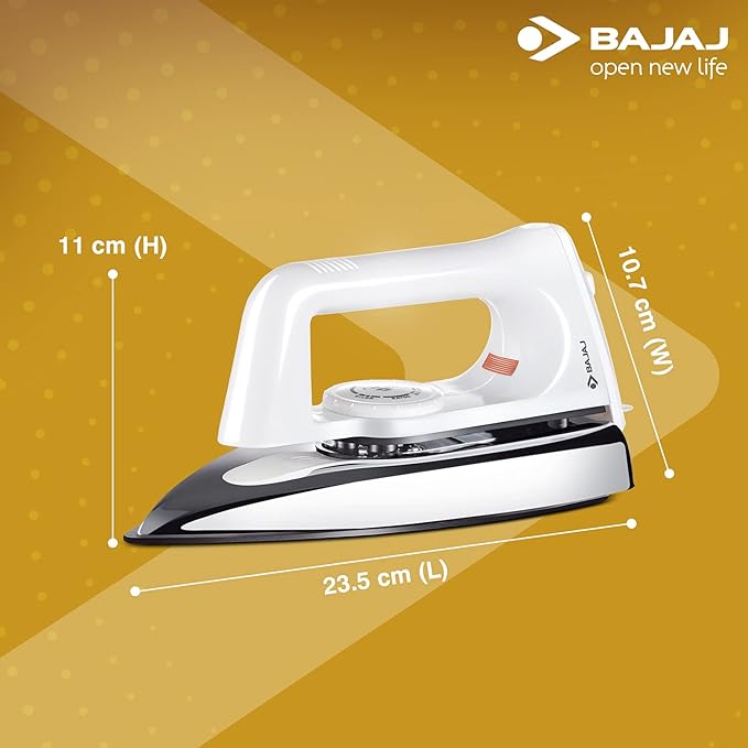 Bajaj Plastic Popular Plus 750W Dry Iron with Advance Soleplate and Anti-Bacterial German Coating Technology, White, 750 Watts