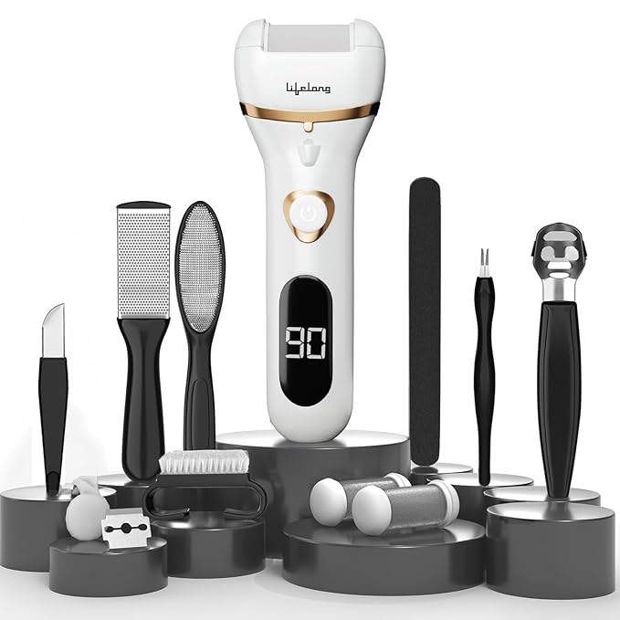 Lifelong Callus Remover For Feet With Pedicure Kit, Callus Remover For Feet Electronic, Callusremover, 3 Roller Heads, 2 Speeds & Rechargeable Battery Display, Foot Callus Filer(LLPCW105, White)
