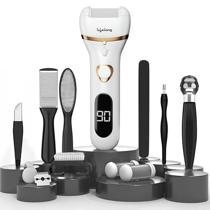 Lifelong Callus Remover For Feet With Pedicure Kit, Callus Remover For Feet Electronic, Callusremover, 3 Roller Heads, 2 Speeds & Rechargeable Battery Display, Foot Callus Filer(LLPCW105, White)