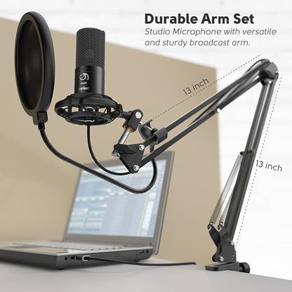 FIFINE T669 Condenser USB Microphone Kit with Adjustable Scissor Arm Stand Shock Mount for PC and MAC Only (Does not Work with Mobile)