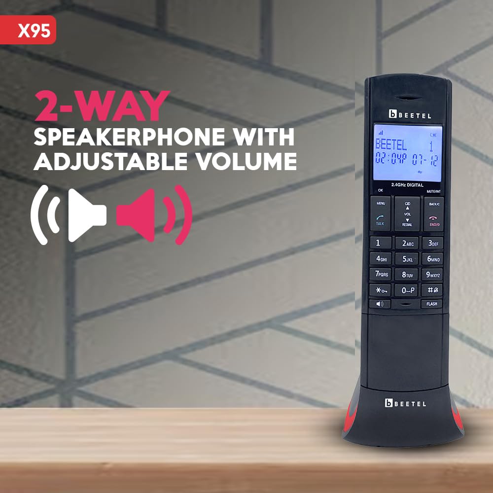 Beetel X95 Flagship Designer Expandable Cordless Landline Phone,Proudly Designed in India,2.4Ghz,Dual Tone,Blue-White LCD,2-Way Speaker Phone,Ringer & Volume Control,Auto Answer,Alarm(X95)