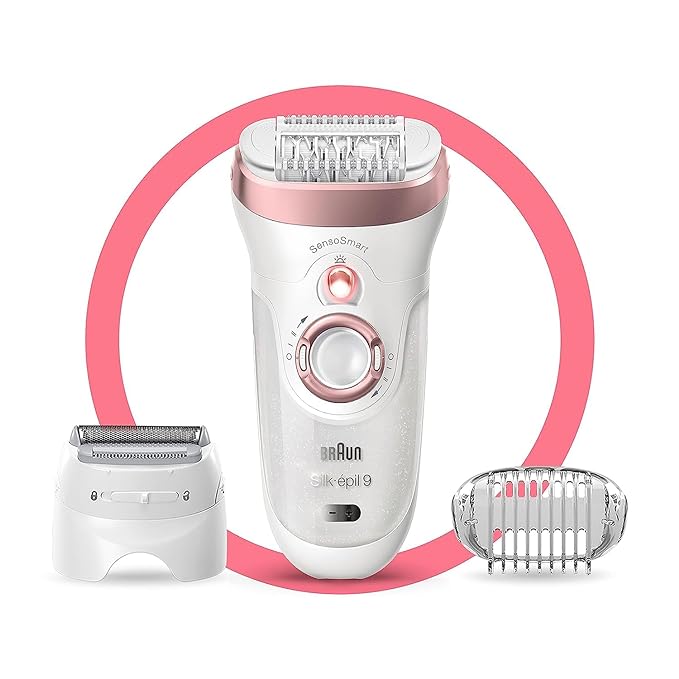 Braun Silk-epil 9 9-720, Epilator for women,Women Shaver & Trimmer, Cordless Wet & Dry Epilation for long lasting hair removal & smooth skin with Sensosmart technology, Less Pain, Waterproof