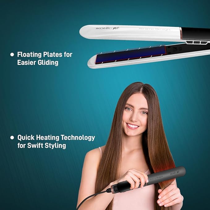 Ikonic Me Xtreme Hair Straightening Machine for Women & Men | Quick Heating Ceramic Floating Plate | Digital Temperature Display Straightener Curler Styling Tool | 360° Cord | Frizz-Free Shiny Salon Finish - Stone