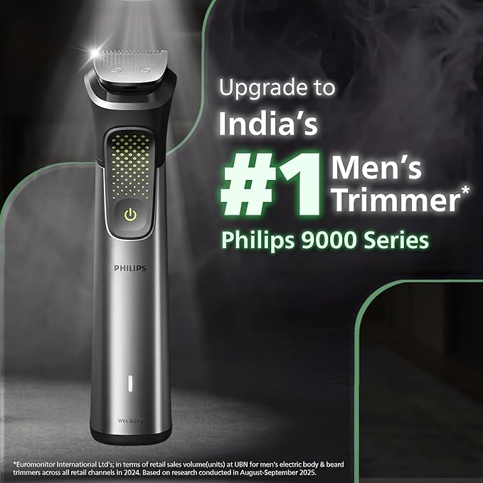 Philips India's No.1 Men's Trimmer* | Luxurious Stainless Steel Design | BeardSense Technology | All-in-One Grooming Kit- Beard, Hair, Body, Intimate | 120min runtime | IPX7 | 5yr warranty* | MG9532/15