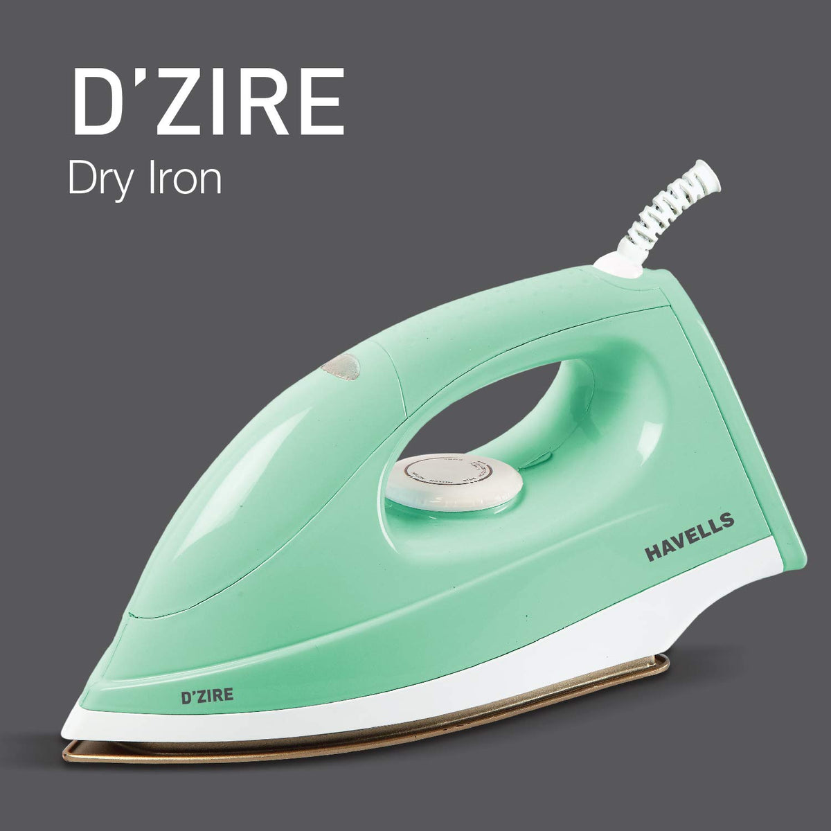 Havells D'zire 1000 watt Dry Iron With American Heritage Sole Plate, Aerodynamic Design, Easy Grip Temperature Knob & 2 years Warranty. (Mint)