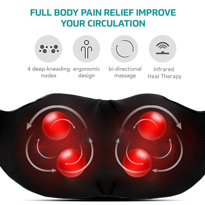 beatXP Deep Heal Shiatsu Massager with Infrared Heat Therapy | Full Body Massager with 4D Kneading Massage for Shoulder, Neck, Back, Muscle Pain Relief, 1 Year Warranty, Corded Electric