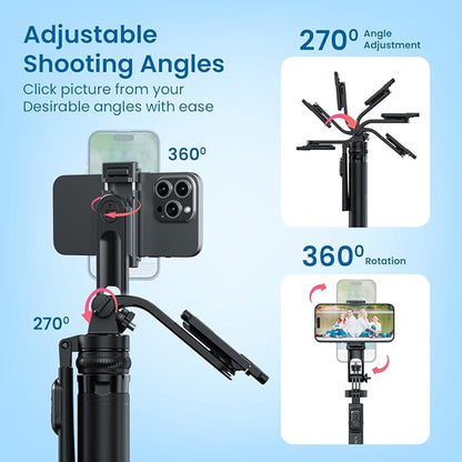 Portronics Lumistick 2 Portable Smart Selfie Stick with Upto 6ft. Tripod Stand, 3 in 1 Multifunctional Design, Detachable Bluetooth Remote Compatible for iPhone/Android, Best for Vlogging/Photo Shoot