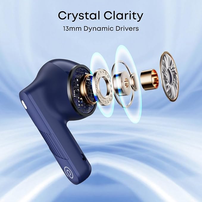 pTron Bassbuds Fury in-Ear TWS Earbuds with 13mm Drivers, 50Hrs Playtime, AI-ENC Clear Calls, Bluetooth V5.4 Wireless Headphones, Voice Assistant, Type C Charging & IPX5 Water Resistant (Blue)