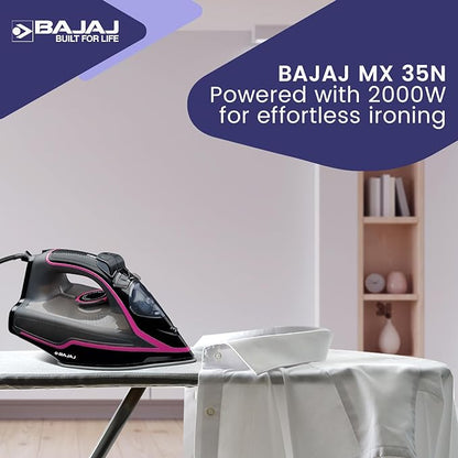 Bajaj MX-35N 2000W Steam Iron With Steam Burst, Anti-Drip & Anti-Scale Technology, Vertical And Horizontal Ironing, Non-Stick Coated Soleplate, Black & Pink, 2000 Watts