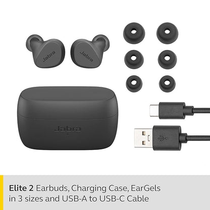 Jabra Elite 2 in Ear Bluetooth Truly Wireless in Ear Earbuds with 21 Hours of Battery, with mic for Clear Calls, Rich Bass and Comfortable fit - Dark Grey